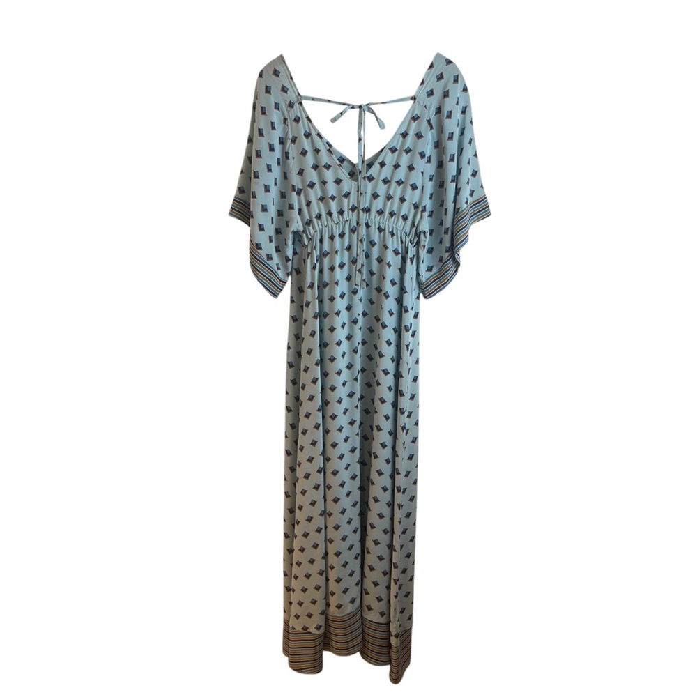 Bel Air Women's Silk Boho Graphic Print Kaftan Maxi Dress Sz. T2 - Picture 4 of 10
